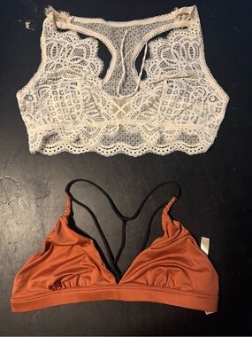 Victoria's Secret White Lace Bralette & Rust Orange Triangle Bralette Set